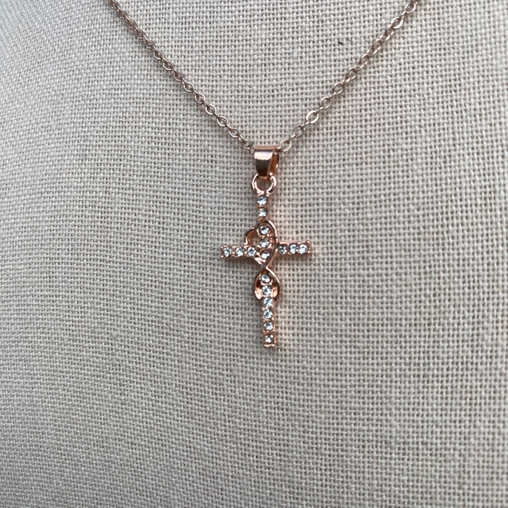 Rose Gold Cross with Crystals Necklace